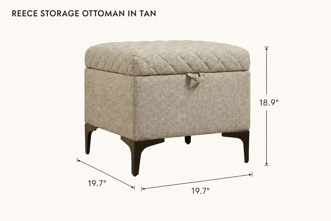Reece Storage Ottoman in Tan dimensions - What&