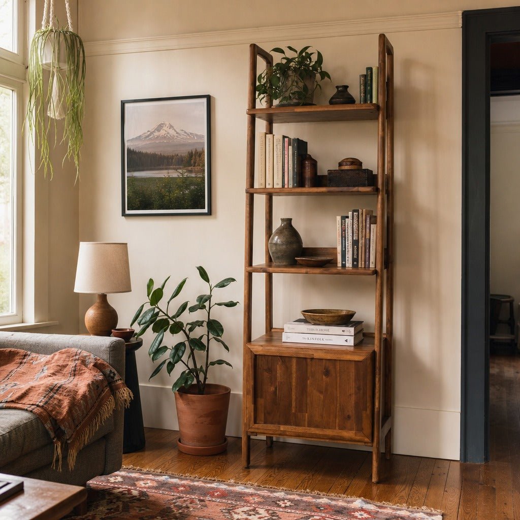 Remix 1 Door Bookcase styled in Portland Montavillcottage living room - Whats New Furniture