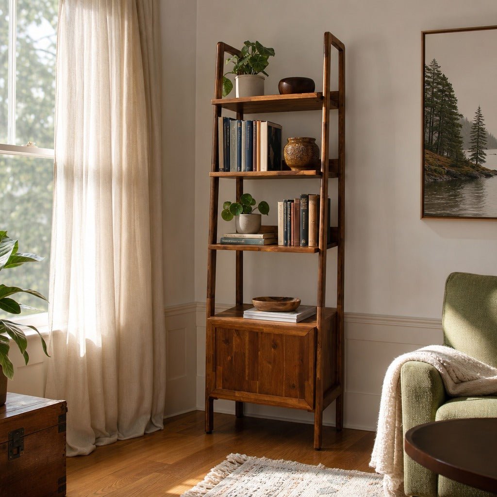 Remix 1 Door Bookcase styled in Portland Sellwood cottage living room - Whats New Furniture