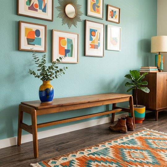 Remix Bench styled in a bright Portland mid-century modern interior - Whats New Furniture