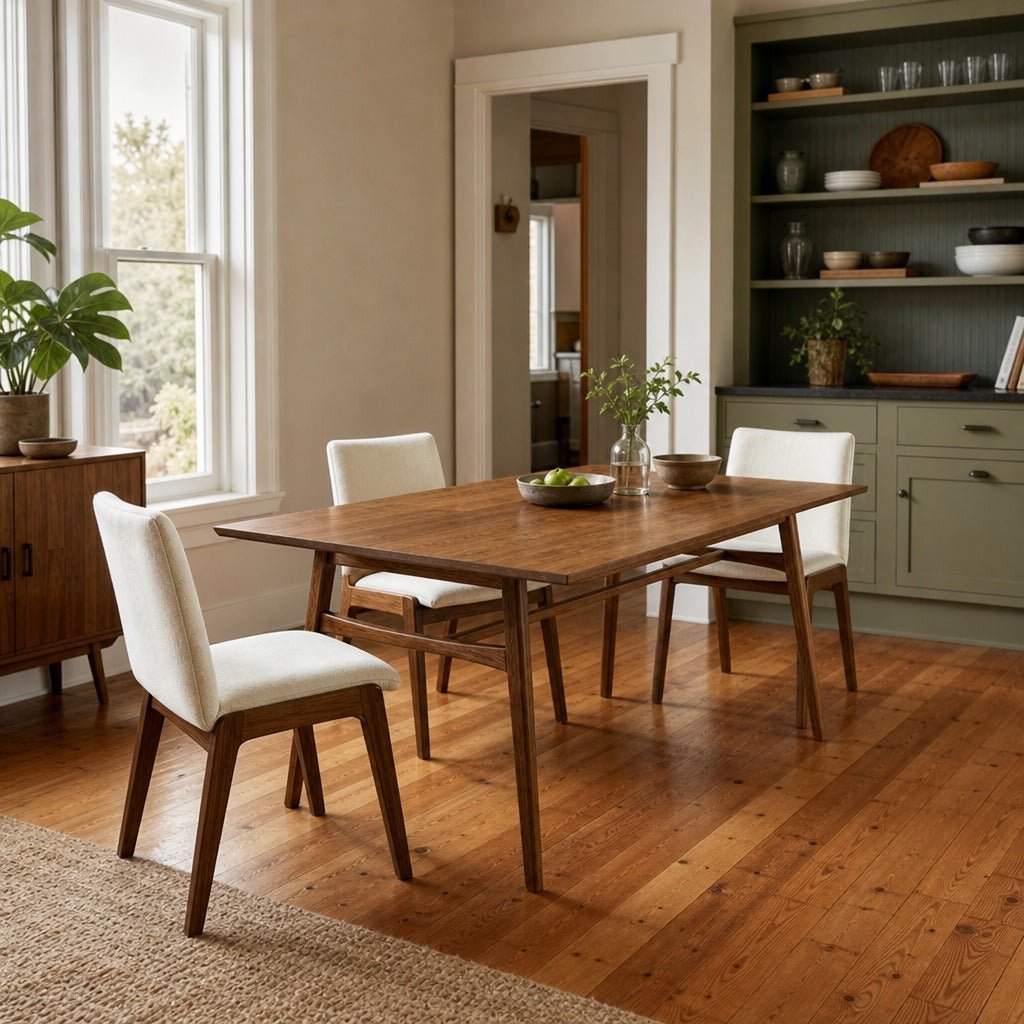 Remix Dining Table Set with Cream Chairs styled in Portland Sellwood cottage dining room - Whats New Furniture