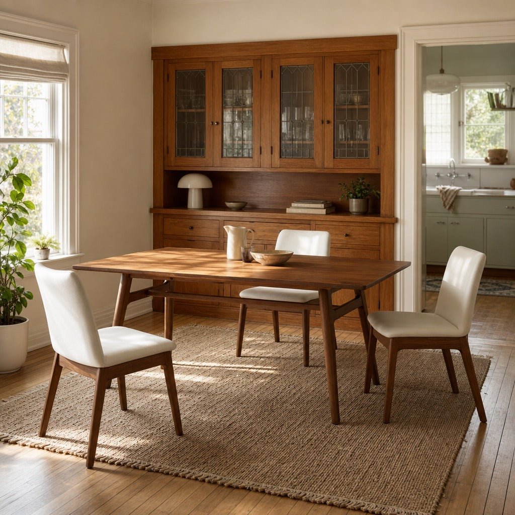 Remix Dining Table Set with Cream Chairs styled in Portland St. Johns bungalow dining room - Whats New Furniture