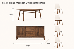 Remix Dining Table Set with Cream Chairs dimensions - What&