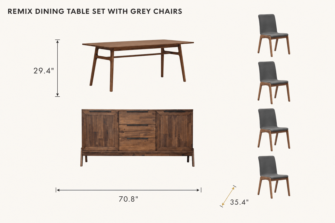 Remix Dining Table Set with Grey Chairs dimensions - What&