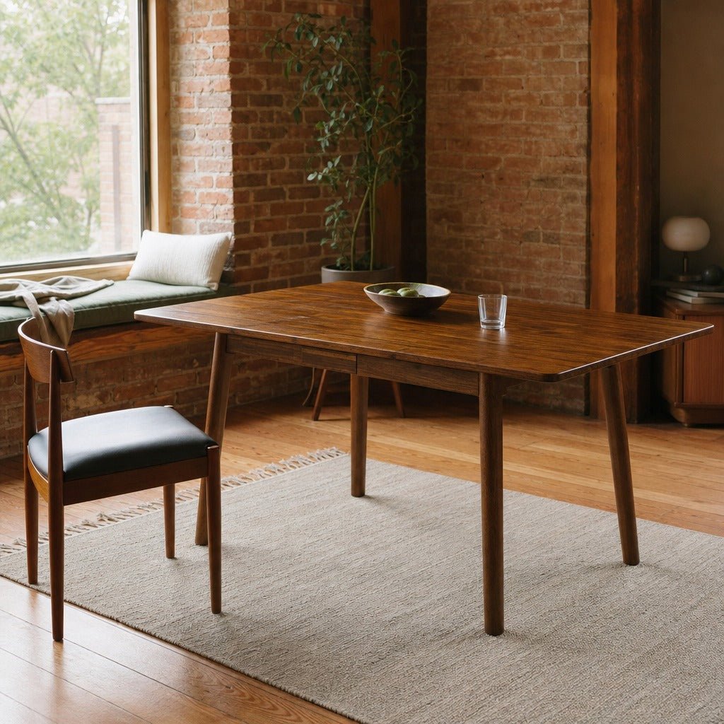 Remix Extension Dining Table styled in Portland converted warehouse flat with warm exposed brick and fir timber beams (no steel, no concrete) dining room - Whats New Furniture