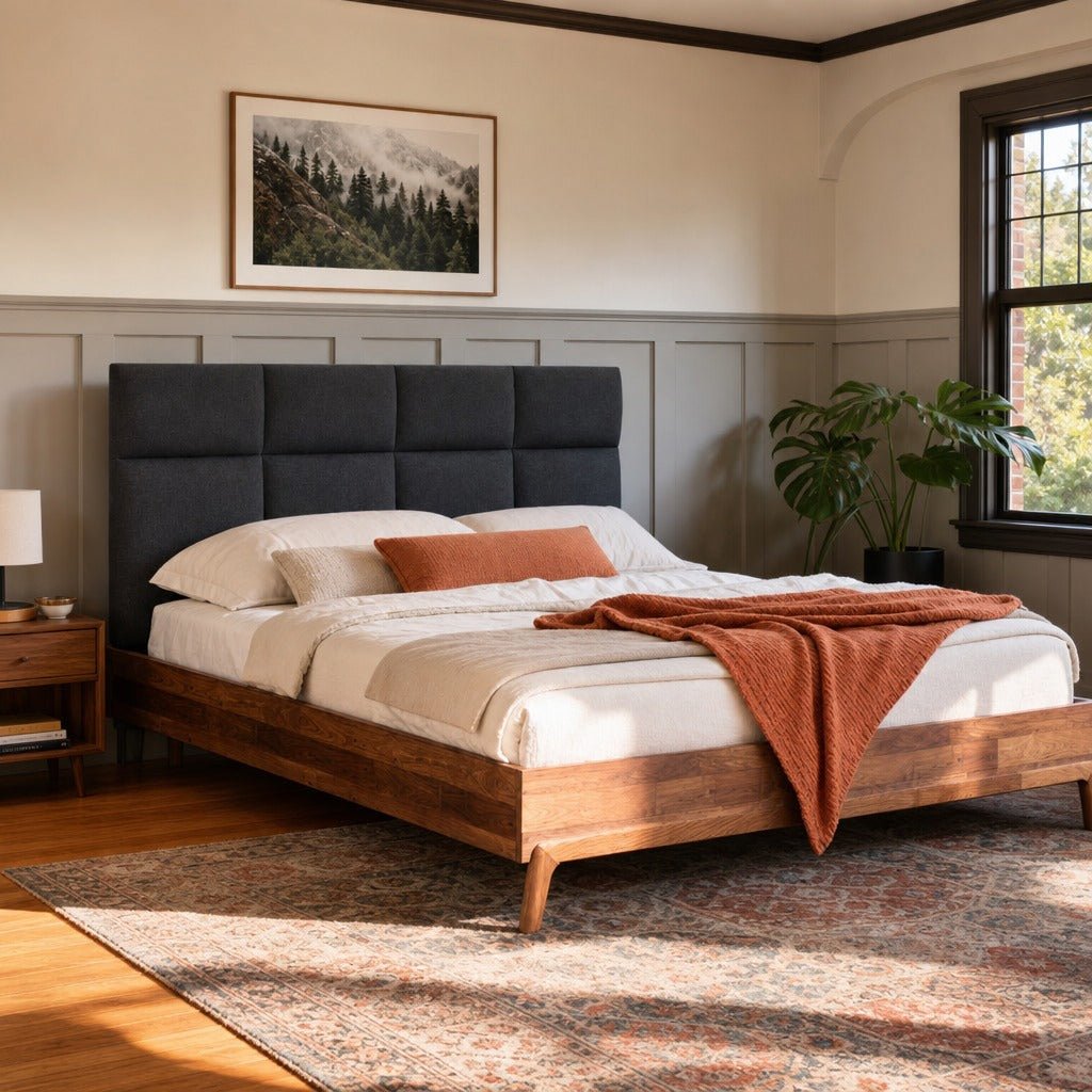 Remix King Bed in Grey styled in Portland Laurelhurst Tudor cottage bedroom - Whats New Furniture