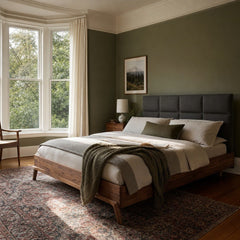 Remix Queen Bed in Grey styled in Portland NW 23rd Victoriwith bay window bedroom - Whats New Furniture
