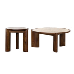 Remix Round Side Table in Travertine - side table by LH Imports - Whats New Furniture Portland OR