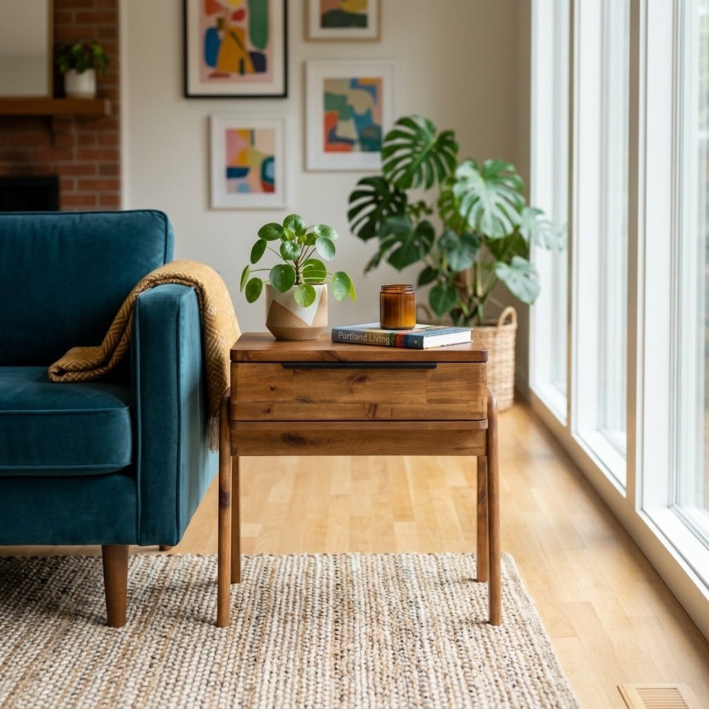 Remix Side Table styled in a bright Portland mid-century modern interior - Whats New Furniture