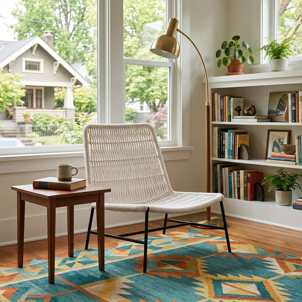 Renaissance White Loom Side Chair in White Rope styled in a bright Portland room - Whats New Furniture