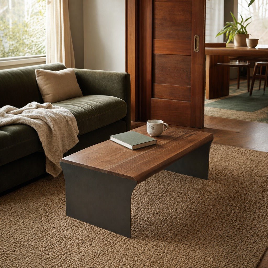 Restore Live Edge Coffee Table styled in Portland Sellwood cottage living room - Whats New Furniture