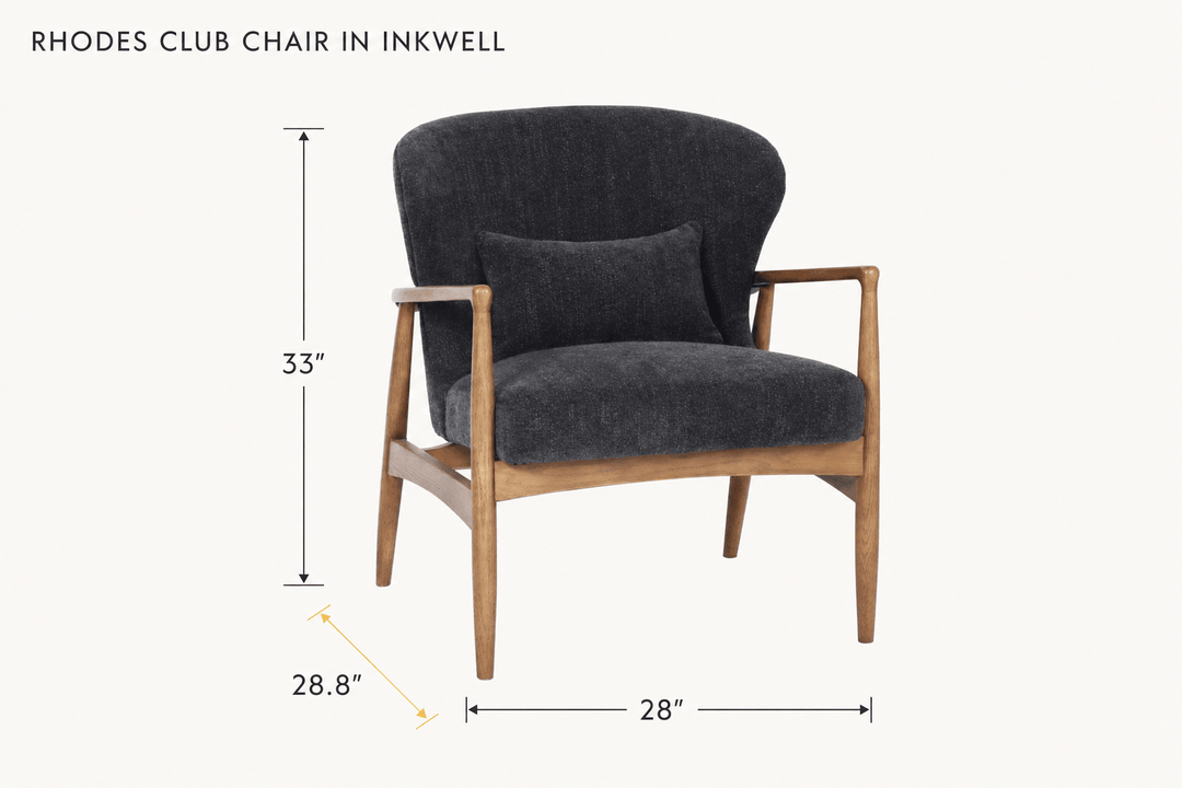 Rhodes Club Chair in Inkwell dimensions - What&