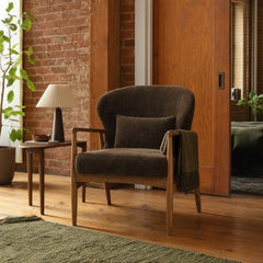 Rhodes Club Chair in Nettle styled in Portland converted warehouse flat with warm exposed brick and fir timber beams (no steel, no concrete) living room - Whats New Furniture