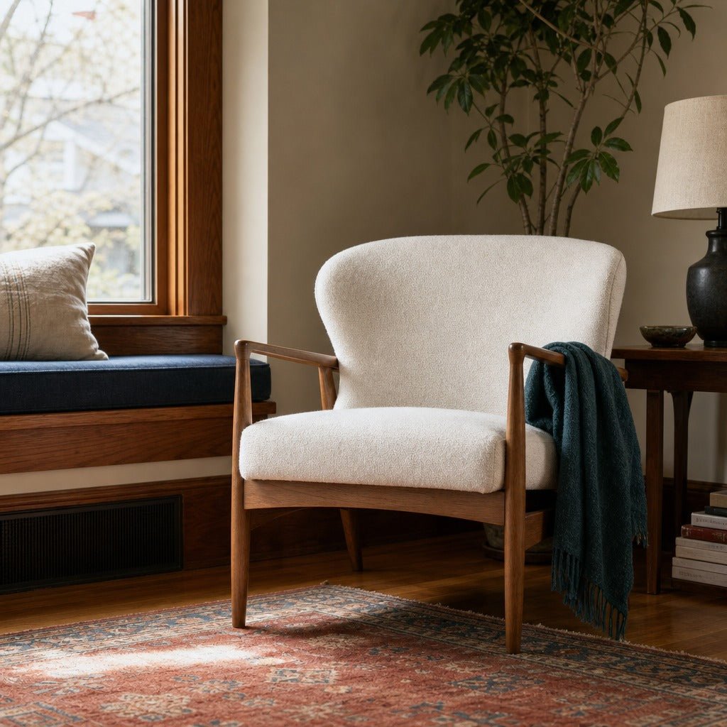 Rhodes Club Chair in Snow styled in Portland Ladd&