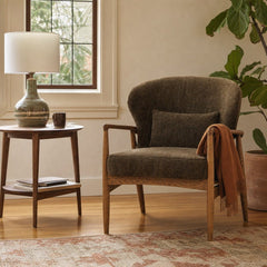 Rhodes Club Chair in Nettle styled in Portland Laurelhurst Tudor cottage living room - Whats New Furniture