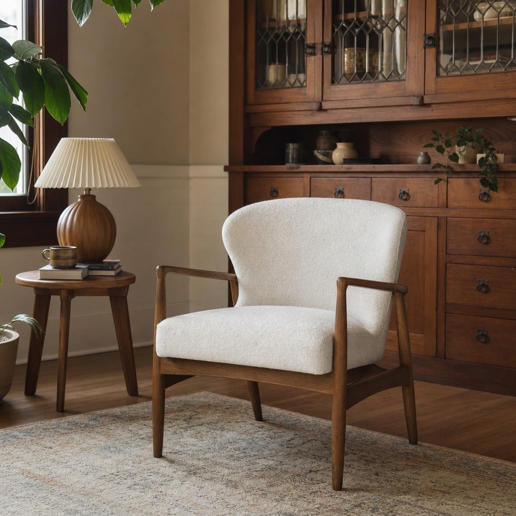 Rhodes Club Chair in Snow styled in Portland Irvington foursquare with original built-ins living room - Whats New Furniture