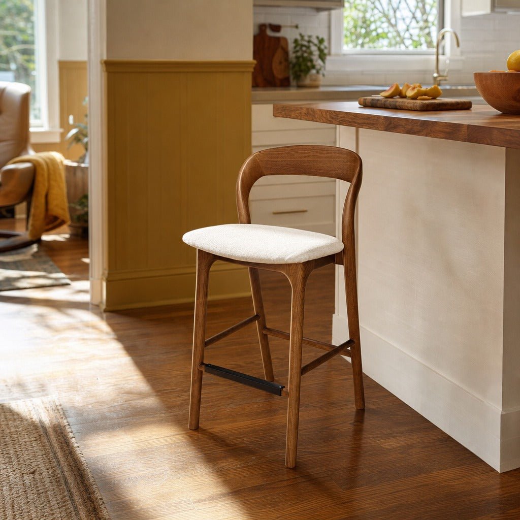 Rotondo Counter Stool in Walnut Brown styled in Portland Hawthorne Craftsmbungalow kitchen - Whats New Furniture