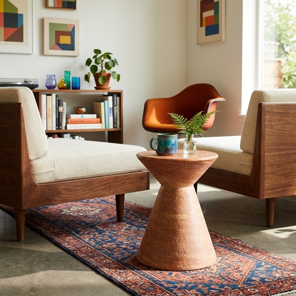 Rumi Side Table styled in a bright Portland mid-century modern interior - Whats New Furniture