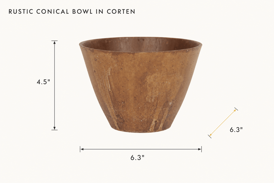 Rustic Conical Bowl in Corten dimensions - What&