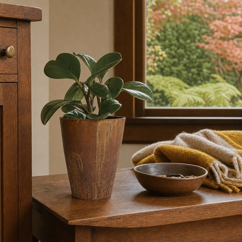 Rustic Small Vase in Corten styled in Portland Hawthorne Craftsmbungalow living room - Whats New Furniture