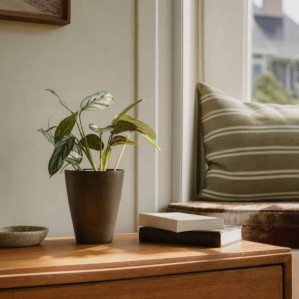 Rustic Small Vase in Rustic Brown styled in Portland NW 23rd Victoriwith bay window living room - Whats New Furniture
