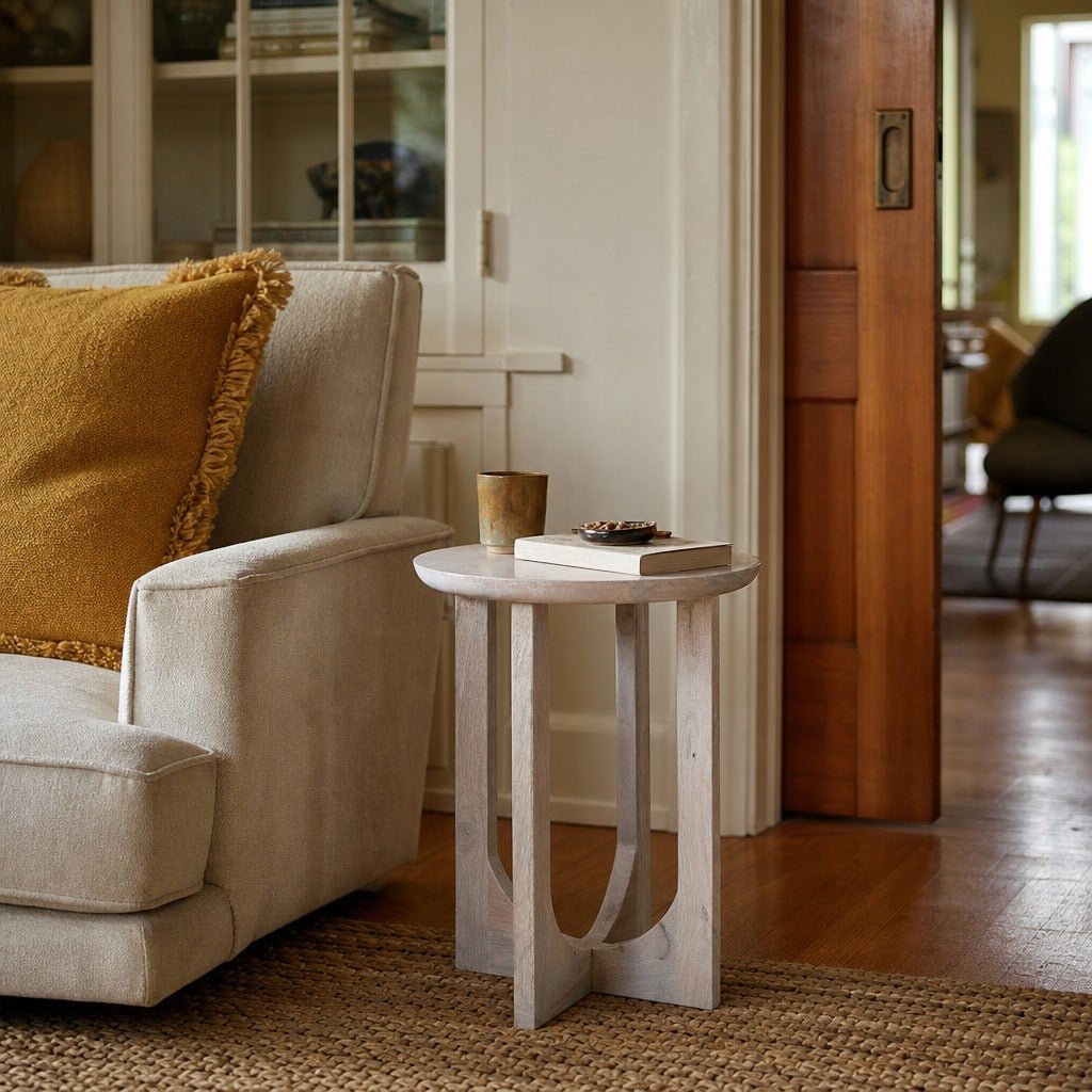 Sasha Side Table styled in Portland Irvington foursquare with original built-ins living room - Whats New Furniture
