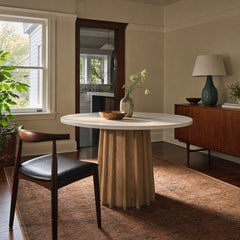 Sculpture Dining Table in White Concrete Wash styled in Portland Ladd&