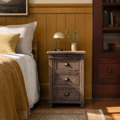 Settler Nightstand in Sundried styled in Portland Irvington foursquare with original built-ins bedroom - Whats New Furniture