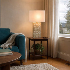 Skye Blossom Table Lamp styled in Portland AlbertArts foursquare living room - Whats New Furniture