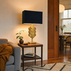 Skye Brass Disc Lamp styled in Portland Hawthorne Craftsmbungalow living room - Whats New Furniture