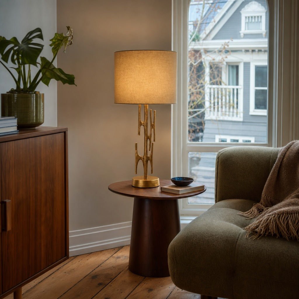 Skye Niko Table Lamp styled in Portland NW 23rd Victoriwith bay window living room - Whats New Furniture