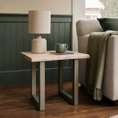 TAJ U-Tube Metal Side Table Base styled in Portland Sellwood cottage living room - Whats New Furniture