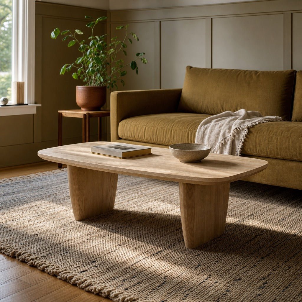 Tonic Coffee Table in Biscotti Oak styled in Portland Hawthorne Craftsmbungalow living room - Whats New Furniture