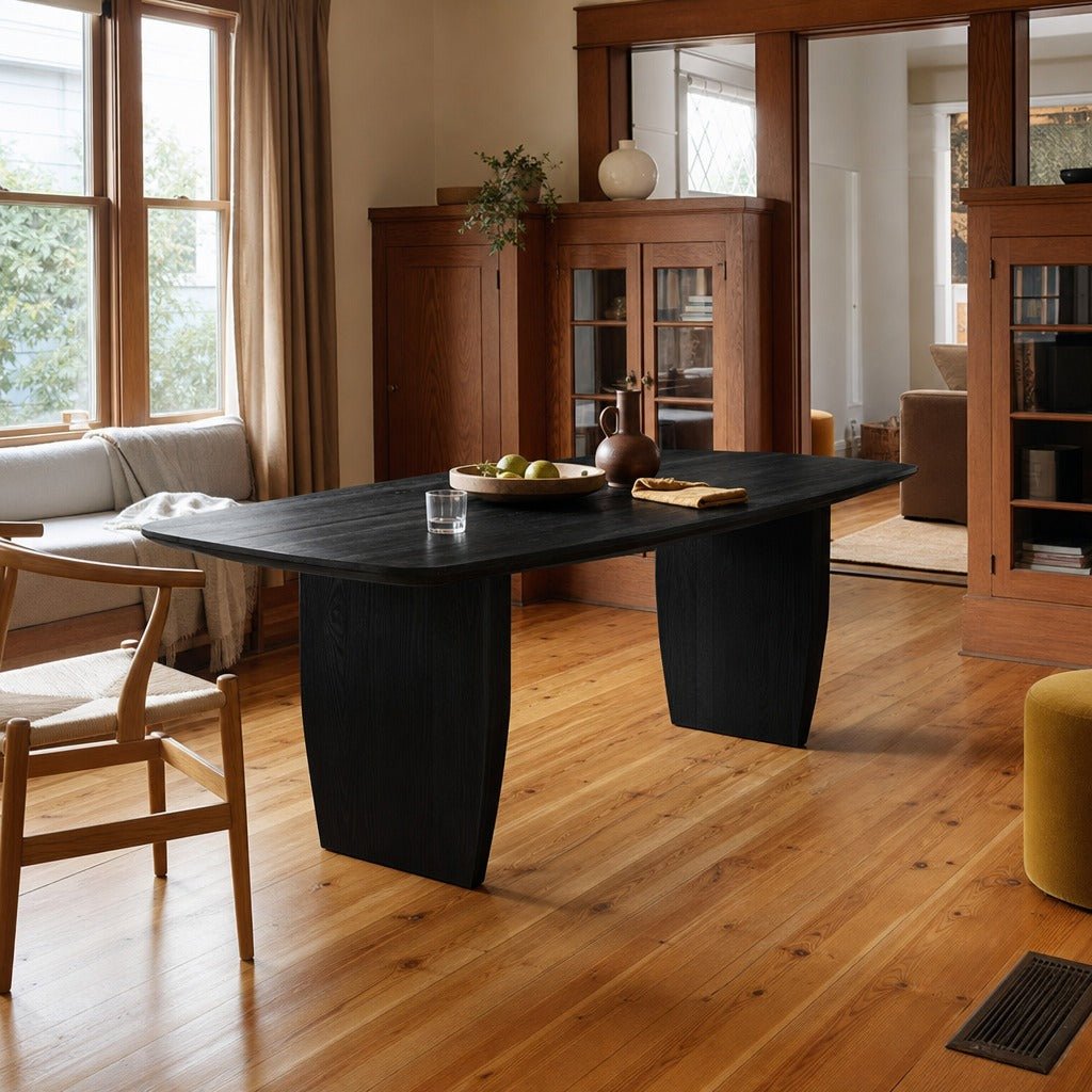 Tonic Dining Table in Black Oak styled in Portland Irvington foursquare with original built-ins dining room - Whats New Furniture