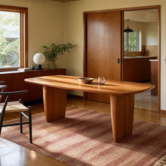 Tonic Dining Table in Honey Brown styled in Portland Mt. Tabor mid-century daylight ranch dining room - Whats New Furniture