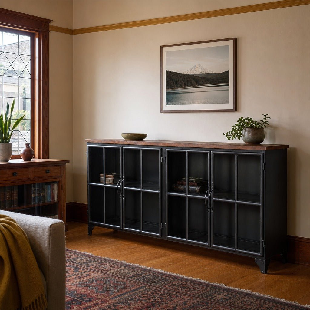 Tradition 4-Door Sideboard styled in Portland Irvington foursquare with original built-ins living room - Whats New Furniture