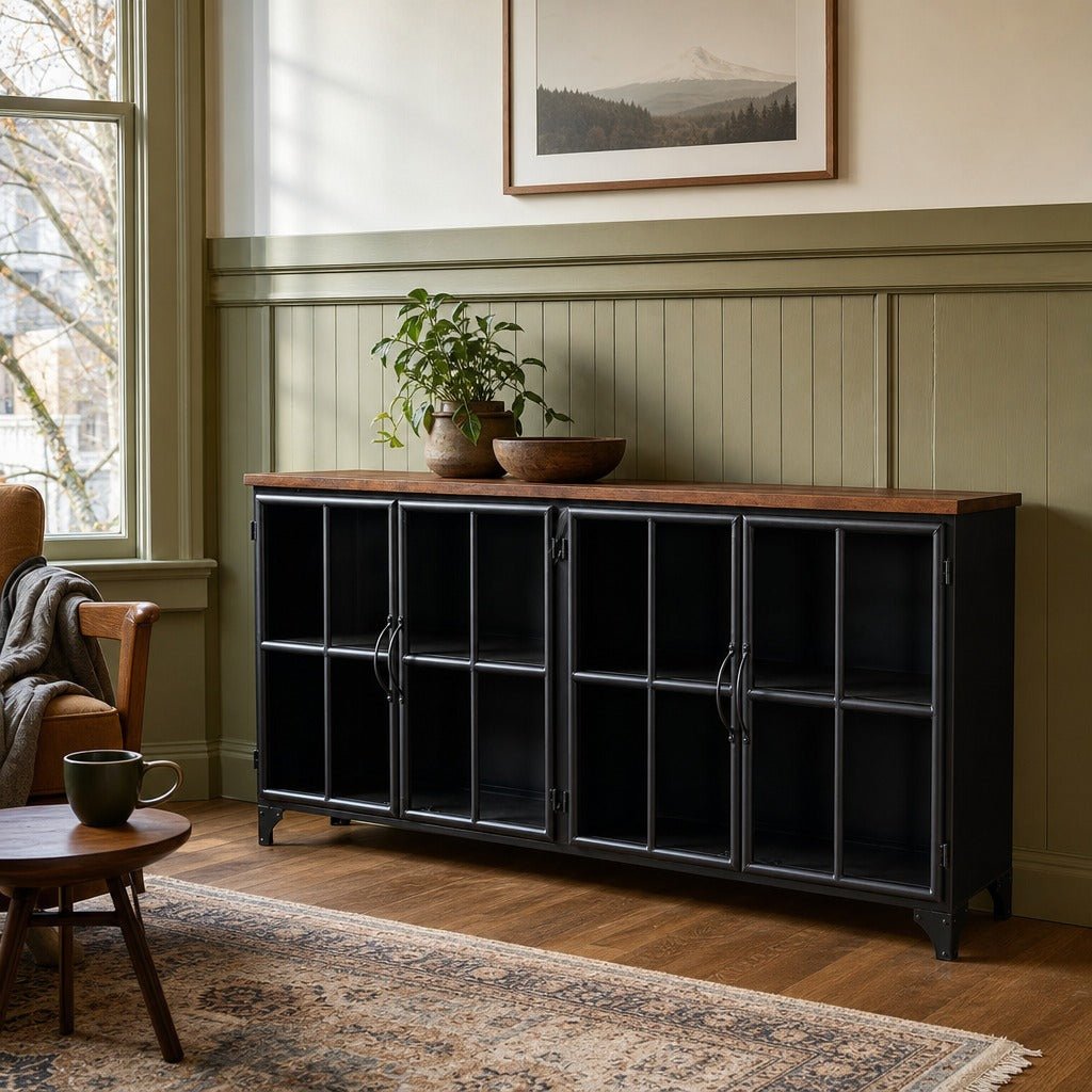 Tradition 4-Door Sideboard styled in Portland NW 23rd Victoriwith bay window living room - Whats New Furniture
