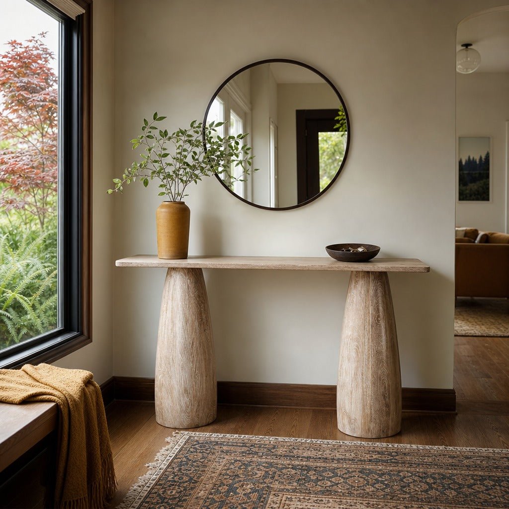 Truffle Console Table styled in Portland St. Johns bungalow living room - Whats New Furniture