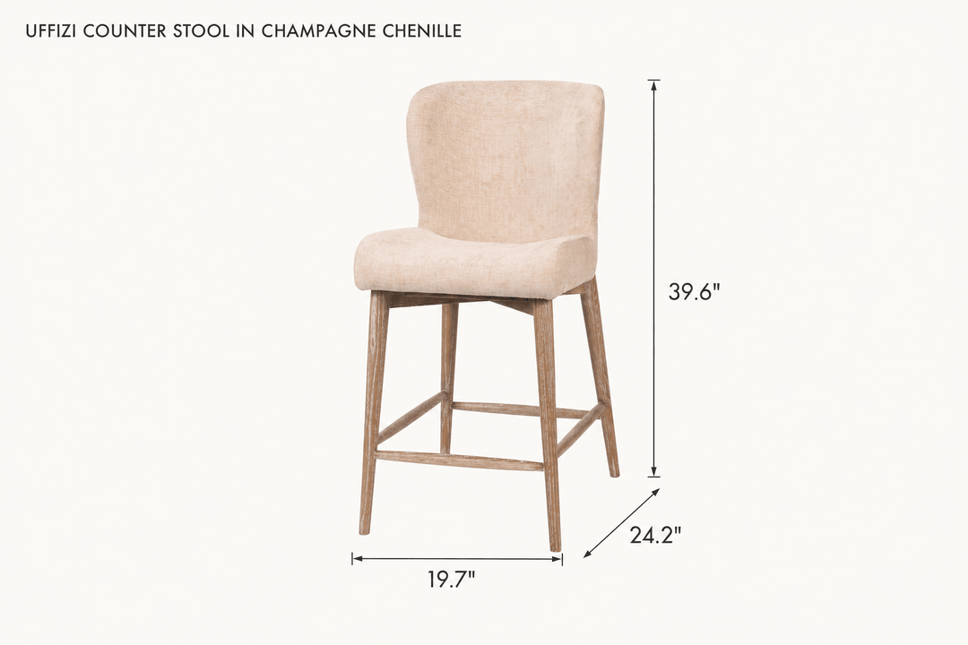 Uffizi Counter Stool in Champagne Chenille dimensions - What&