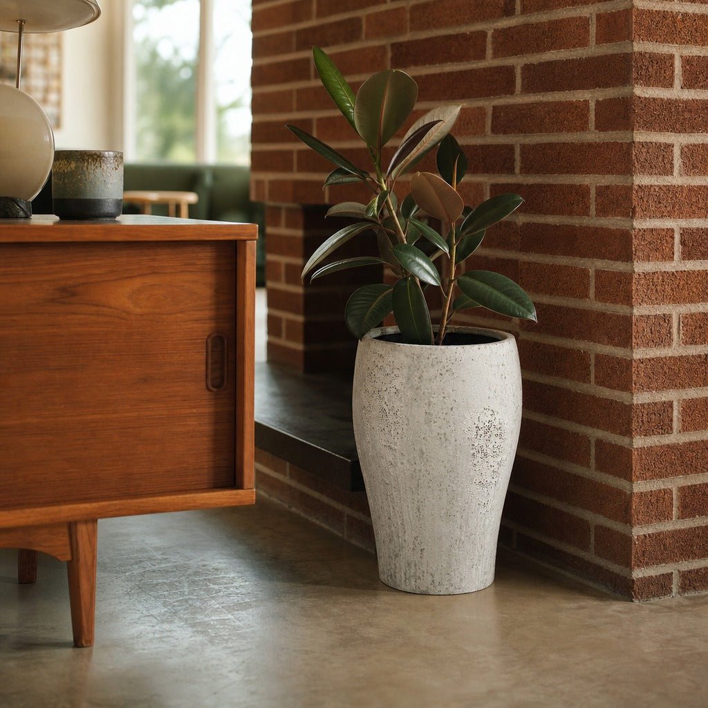 Uxmal Large Pot in Antique White styled in Portland Mt. Tabor mid-century daylight ranch living room - Whats New Furniture