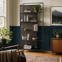 Venus Bookcase in Black styled in Portland AlbertArts foursquare living room - Whats New Furniture
