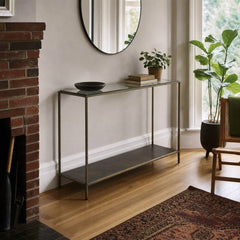 Venus Console Table in Bronze styled in Portland NW 23rd Victoriwith bay window living room - Whats New Furniture