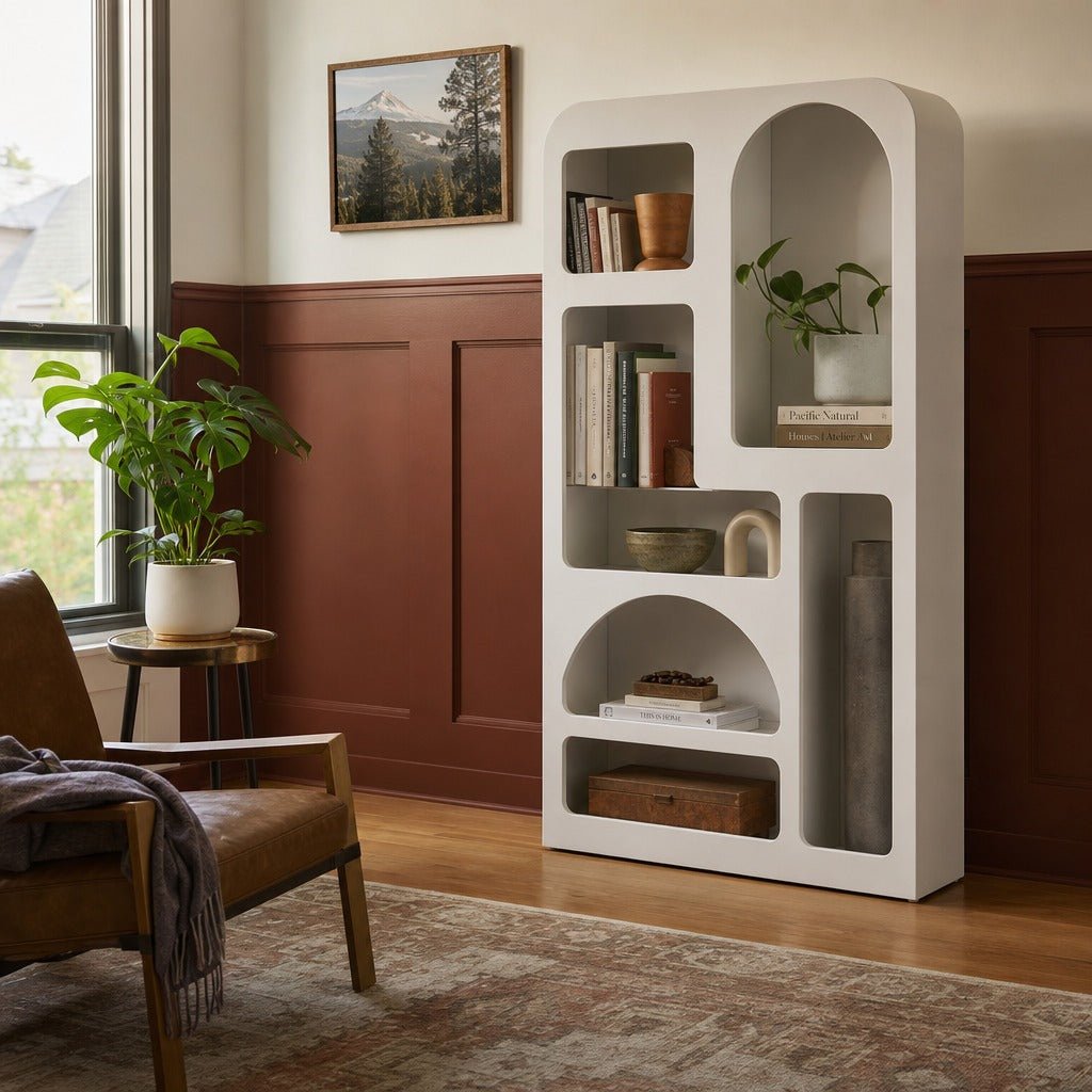 Vinci Bookcase styled in Portland AlbertArts foursquare living room - Whats New Furniture