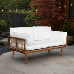 Vineyard Outdoor Loveseat on a backyard patio conversation corner with a gravel border - What&
