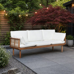 Vineyard Outdoor Sofa on a backyard patio conversation corner with a gravel border - What&