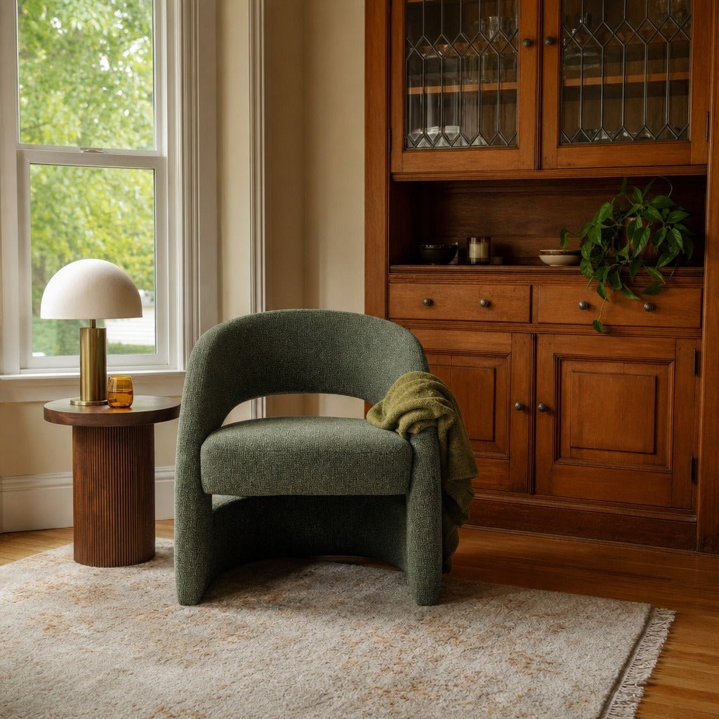 Virgo Club Chair in Verde styled in Portland NW 23rd Victoriwith bay window living room - Whats New Furniture