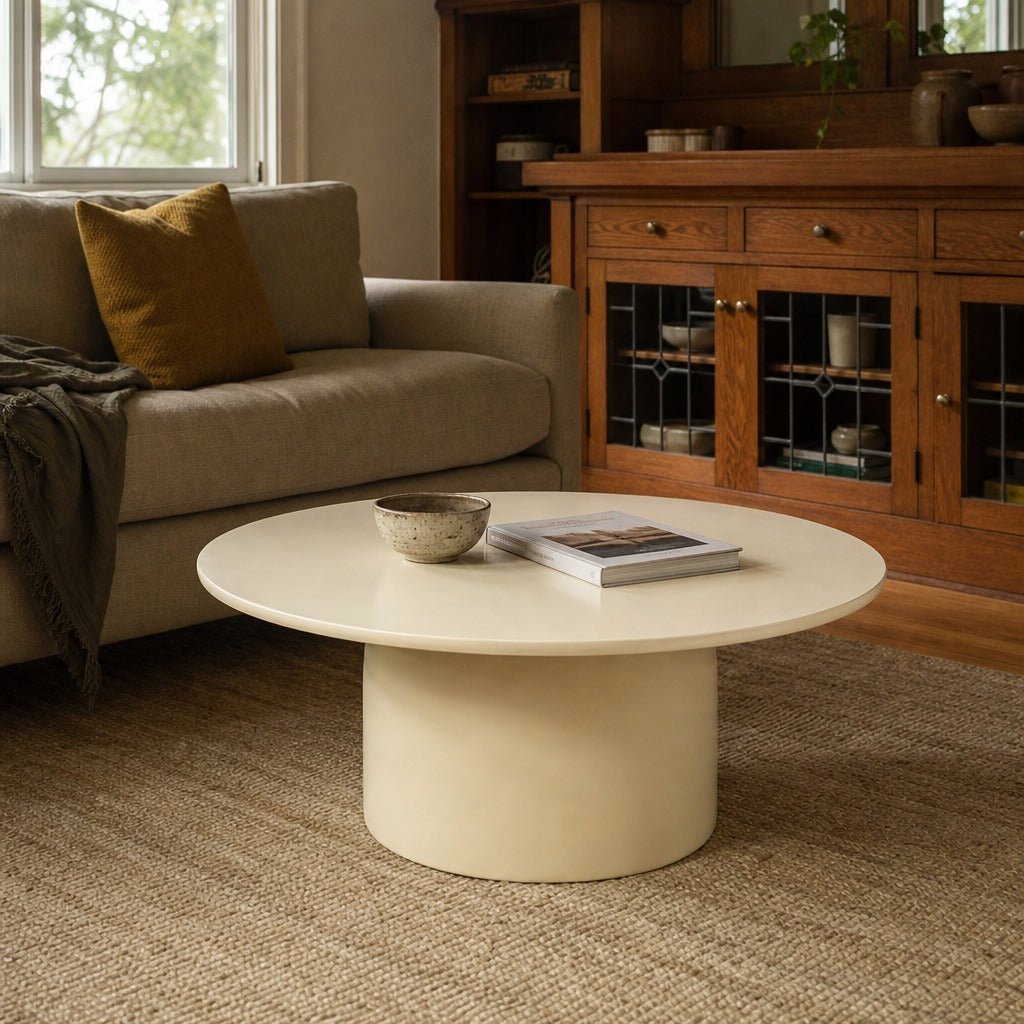 Vision Coffee Table in Ivory styled in Portland St. Johns bungalow living room - Whats New Furniture