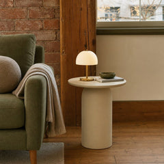 Vision Side Table in Ivory styled in Portland converted warehouse flat with warm exposed brick and fir timber beams (no steel, no concrete) living room - Whats New Furniture
