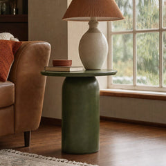 Vision Side Table in Verde styled in Portland 1960s Garden Home ranch living room - Whats New Furniture