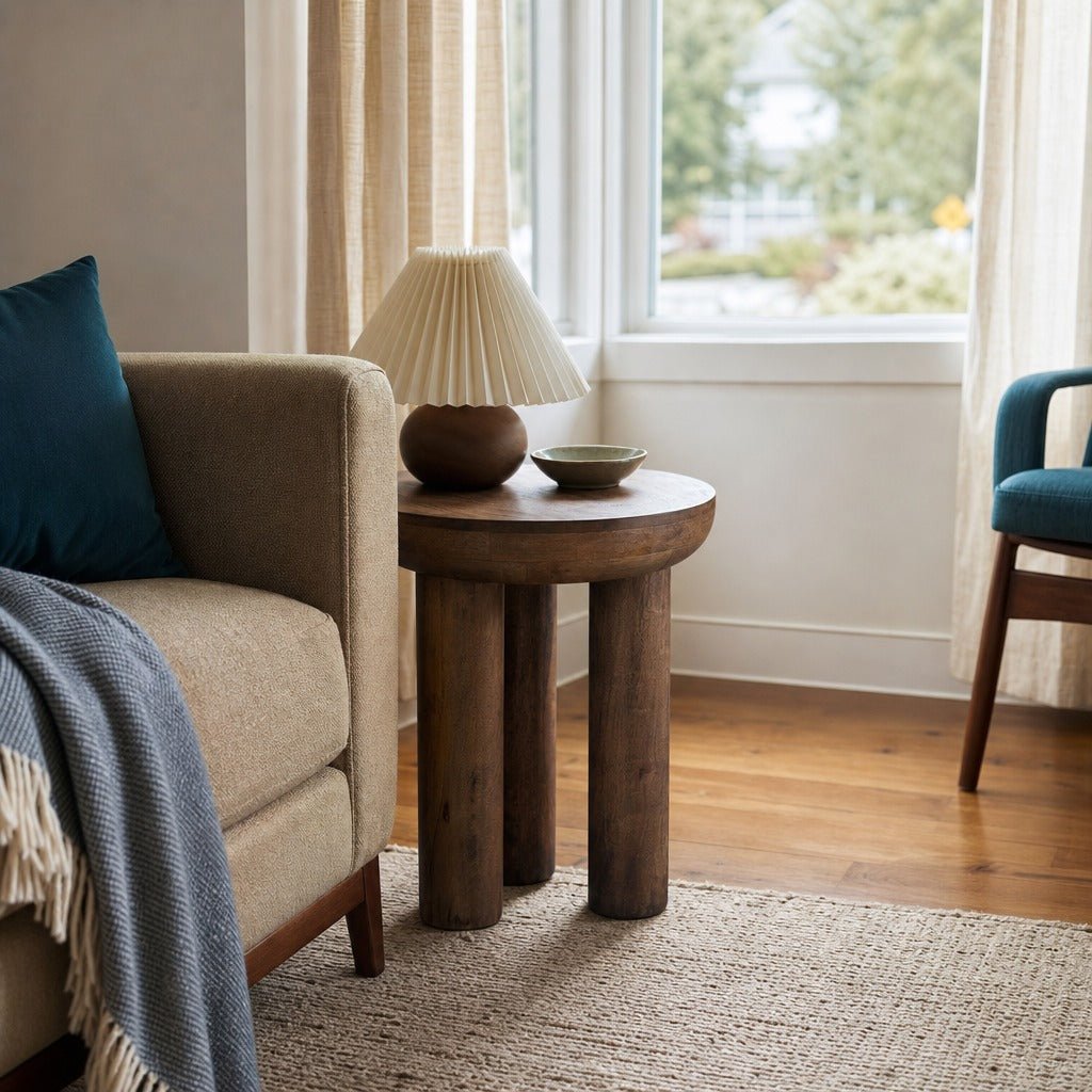 Wilder Side Table styled in Portland Mt. Tabor mid-century daylight ranch living room - Whats New Furniture